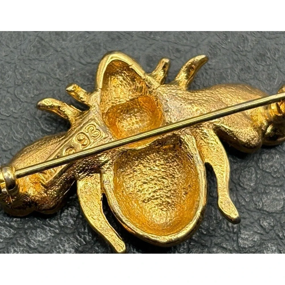 VTG MFA 1993 Enamel Bee Insect Brooch Black Glass Rhinestone Crystal Pin